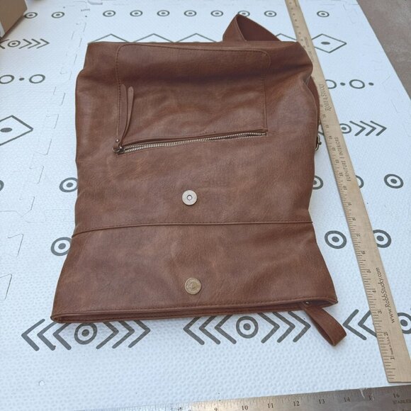 Vintage Urban Expressions Brown Lennon Backpack Vegan Leather Fold Over - Picture 6 of 7